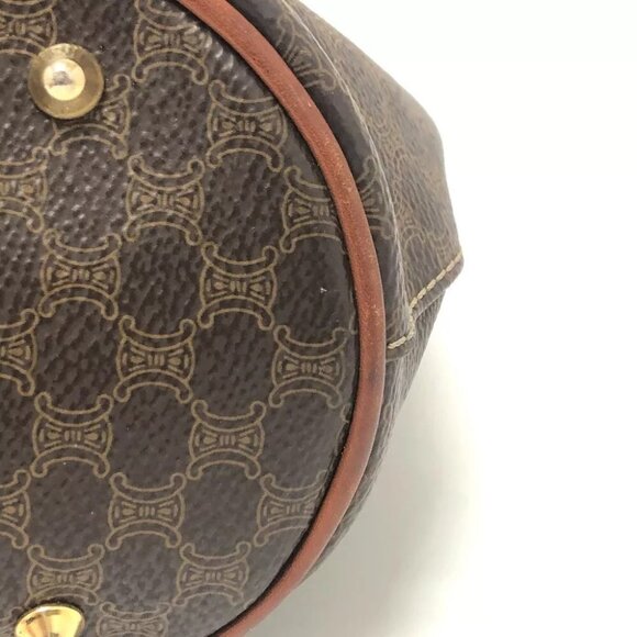 CELINE vintage Macadam Bucket Hand Bag Tote Bag PVC/Leather Brown/GoldHardware - Picture 4 of 15